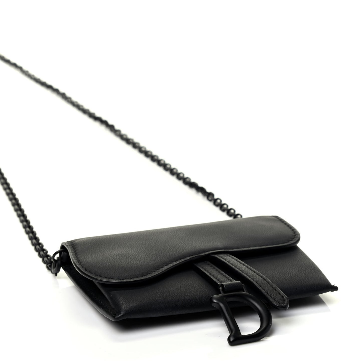 Ultra Matte Calfskin Nano Saddle Chain Pouch Black
