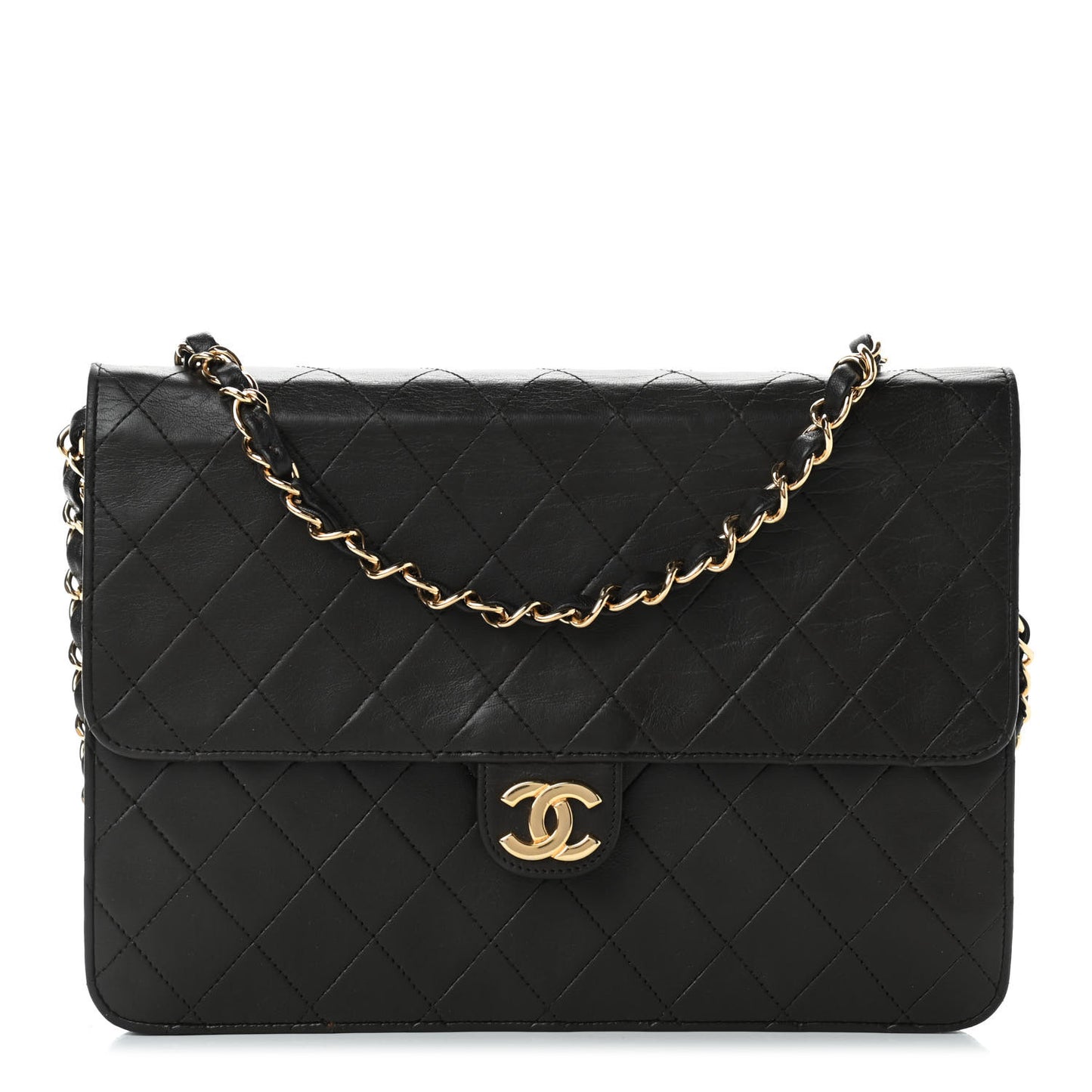 Lambskin Quilted Medium Single Flap Black