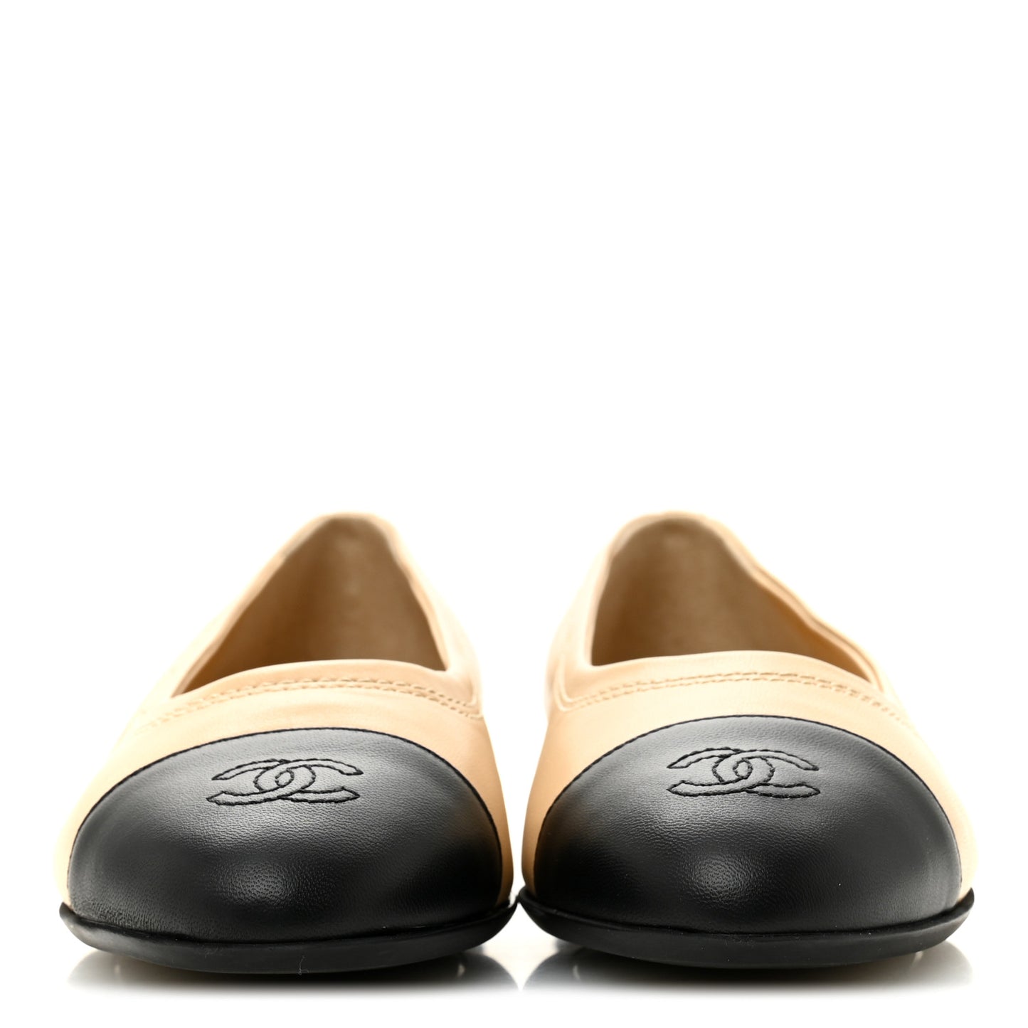 Lambskin Cap Toe CC Uniform Ballerina Flats 40 Beige Black