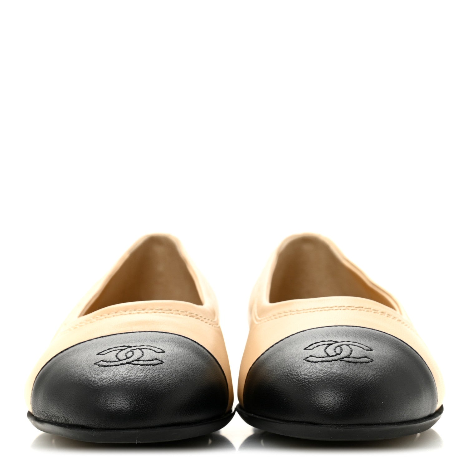 Chanel Lambskin Cap Toe CC Uniform Ballerina Flats 40 Beige Black 3 of 9