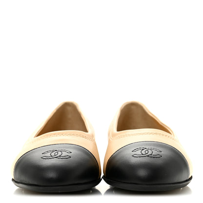 Chanel Lambskin Cap Toe CC Uniform Ballerina Flats 40 Beige Black 3 of 9