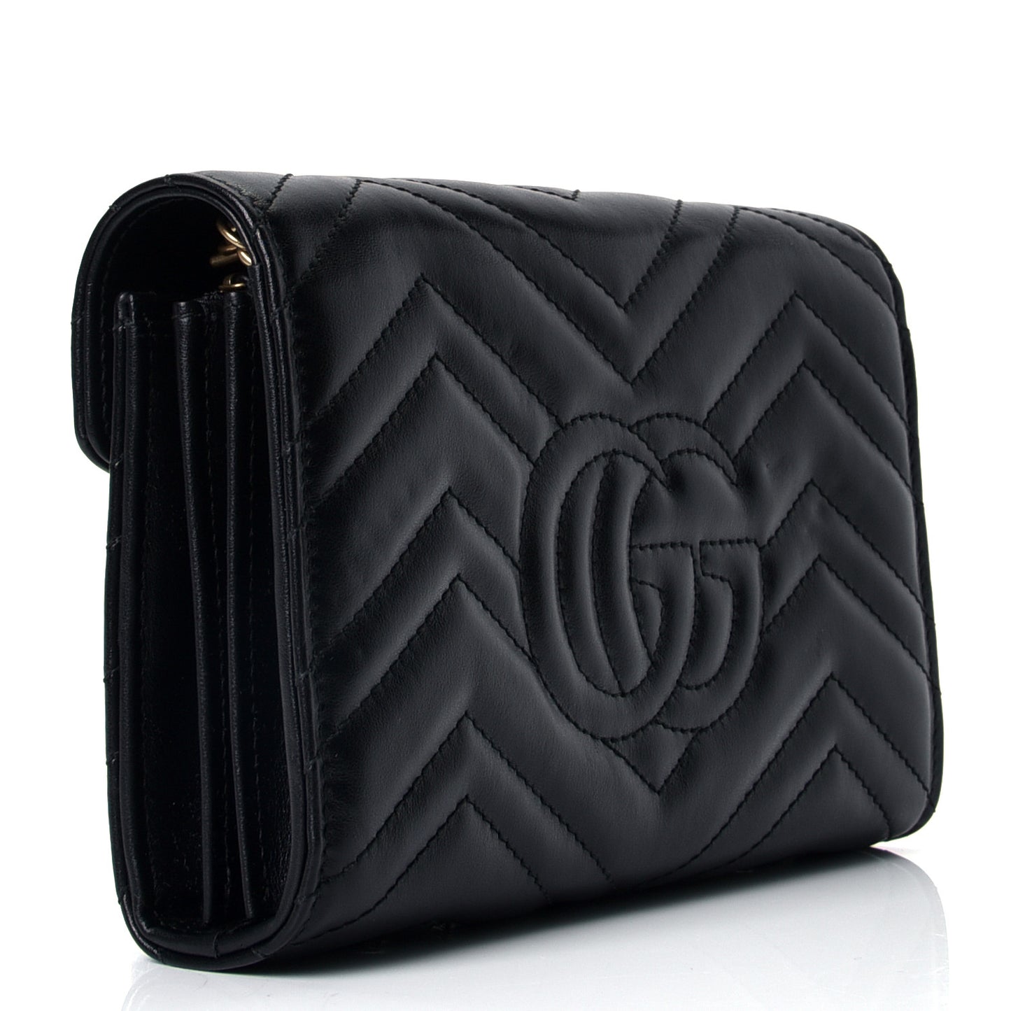 Calfskin Matelasse GG Marmont Chain Wallet Black