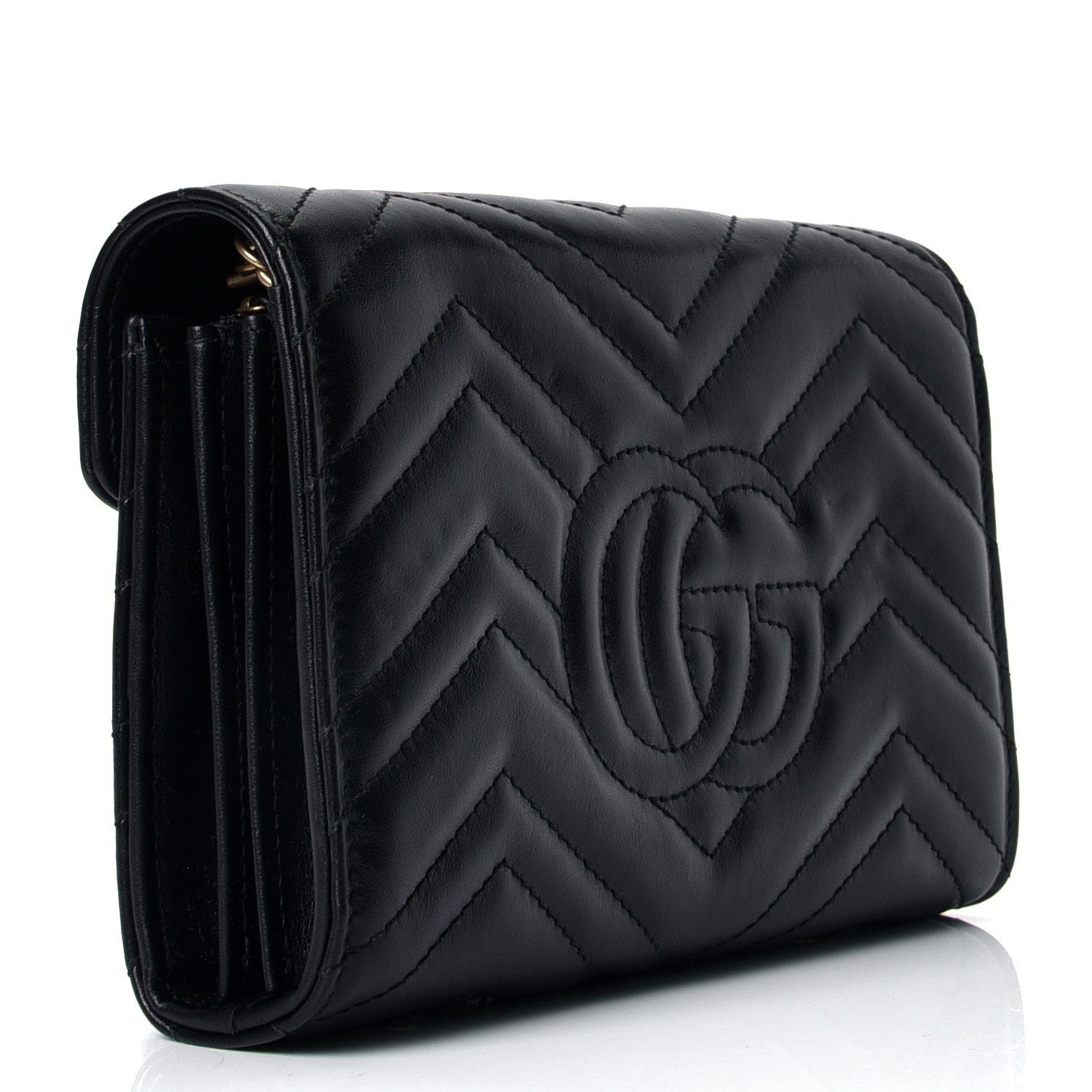 Gucci Calfskin Matelasse GG Marmont Chain Wallet Black 2 of 4