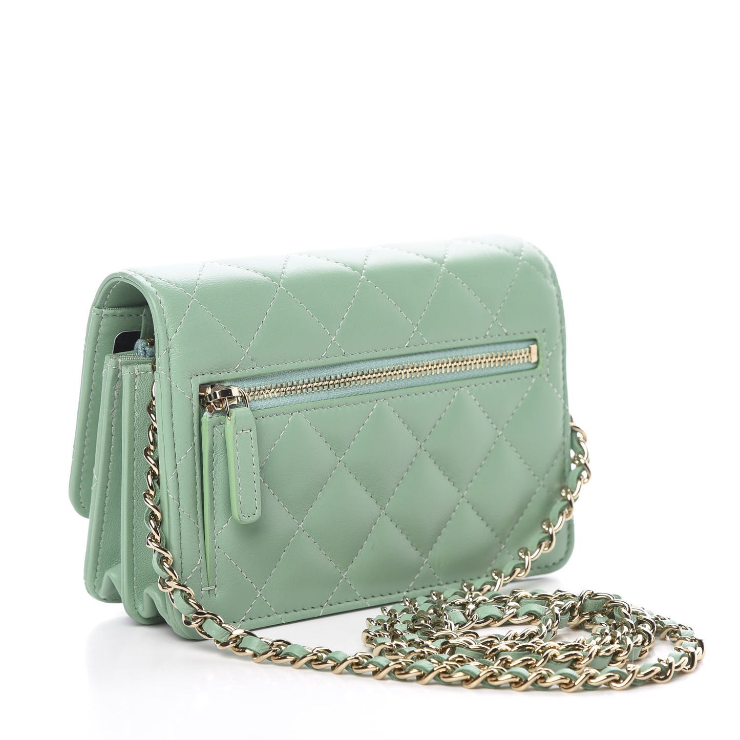 Lambskin Quilted Mini Wallet On Chain WOC Green