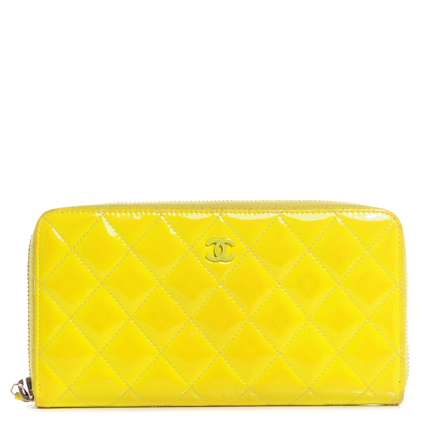 Chanel Patent Quilted Large Gusset Zip Around Wallet Yellow 1 of 7