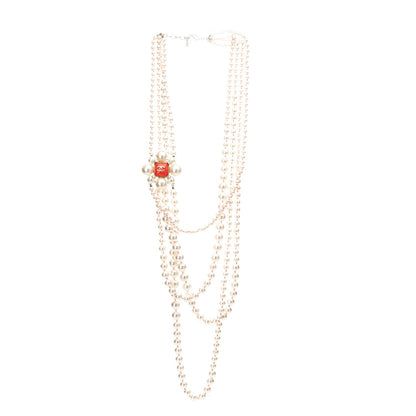 Chanel Pearl Crystal Gripoix CC Multi Strand Necklace Orange Gold 3 of 5
