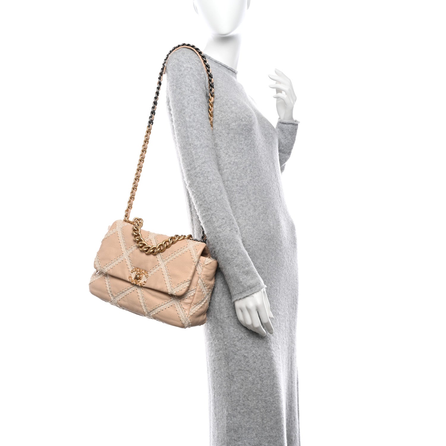 Chanel Calfskin Crochet Large Chanel 19 Flap Beige 2 of 13
