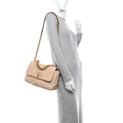 Chanel Calfskin Crochet Large Chanel 19 Flap Beige 2 of 13