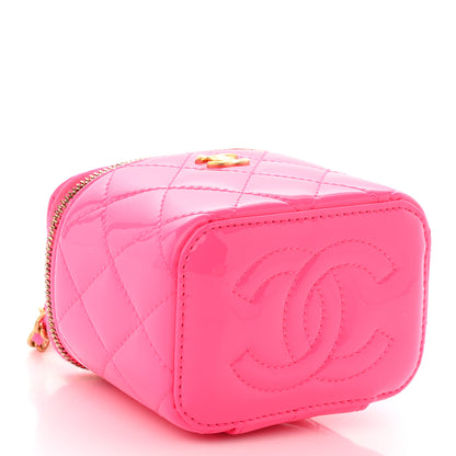 Chanel Patent Quilted Pearl Crush Mini Vanity Case With Chain Neon Pink 4 of 12