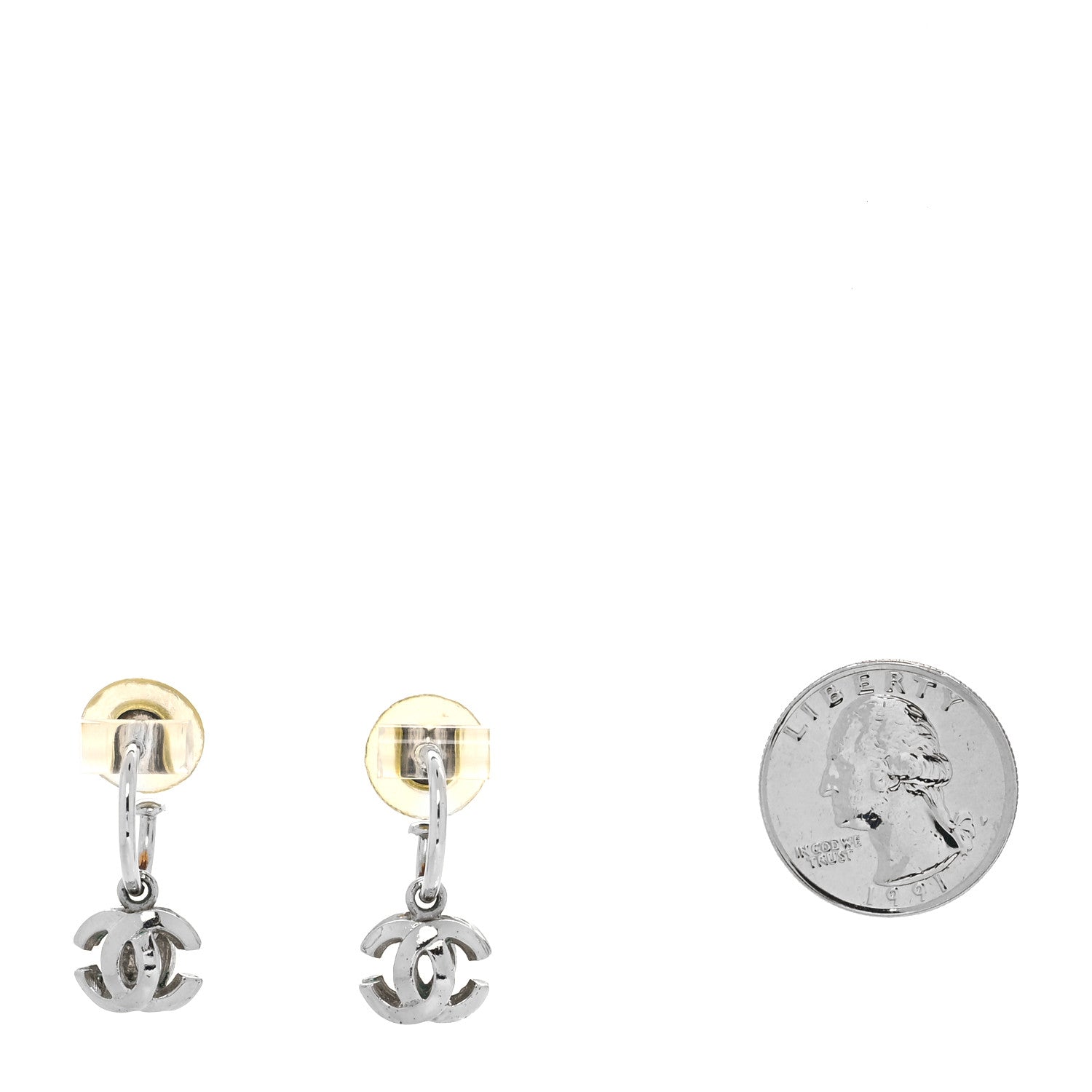 Chanel Metal CC Hoop Drop Earrings Silver 2 of 4