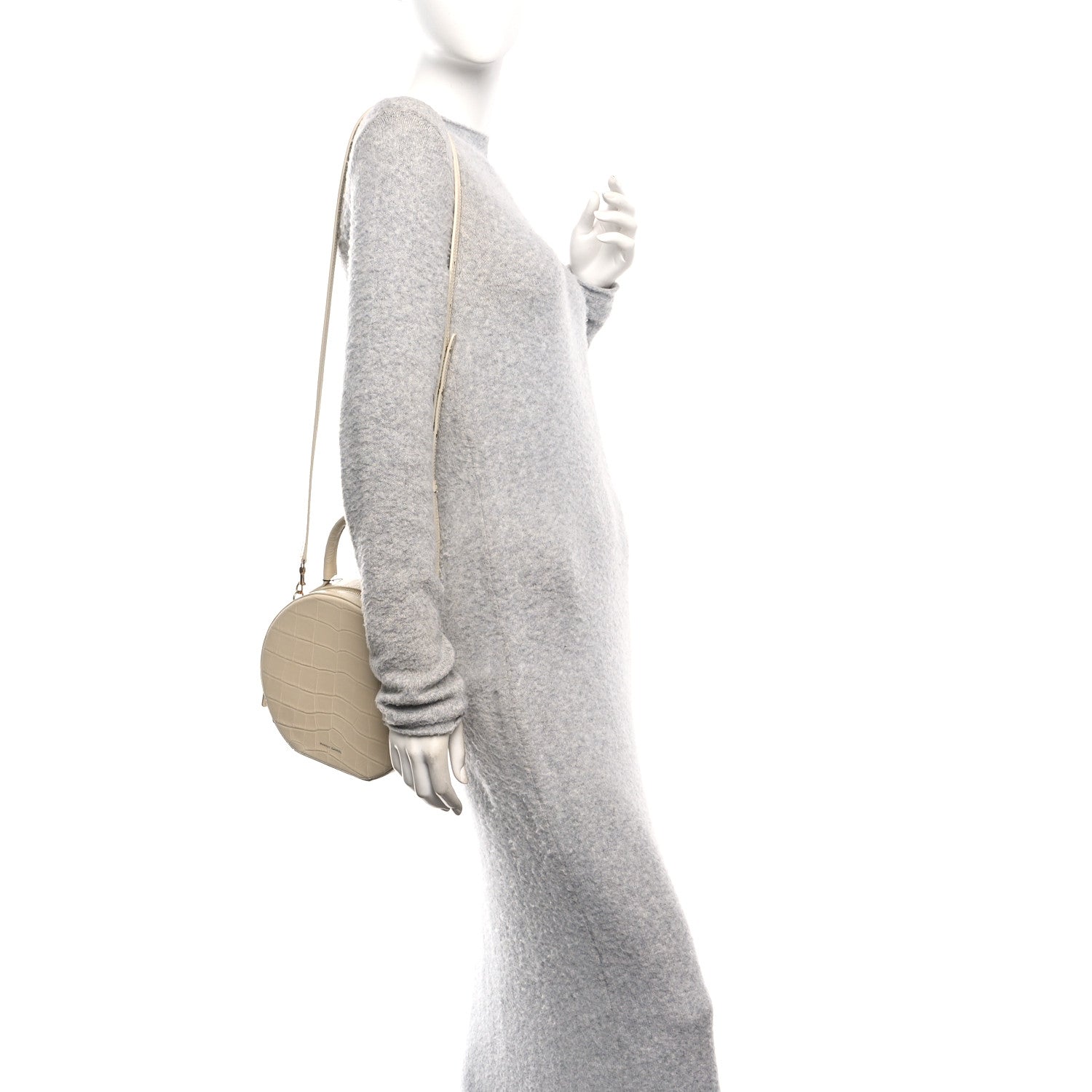 Mansur Gavriel Calfskin Crocodile Embossed Circle Crossbody Bag Dune 2 of 9