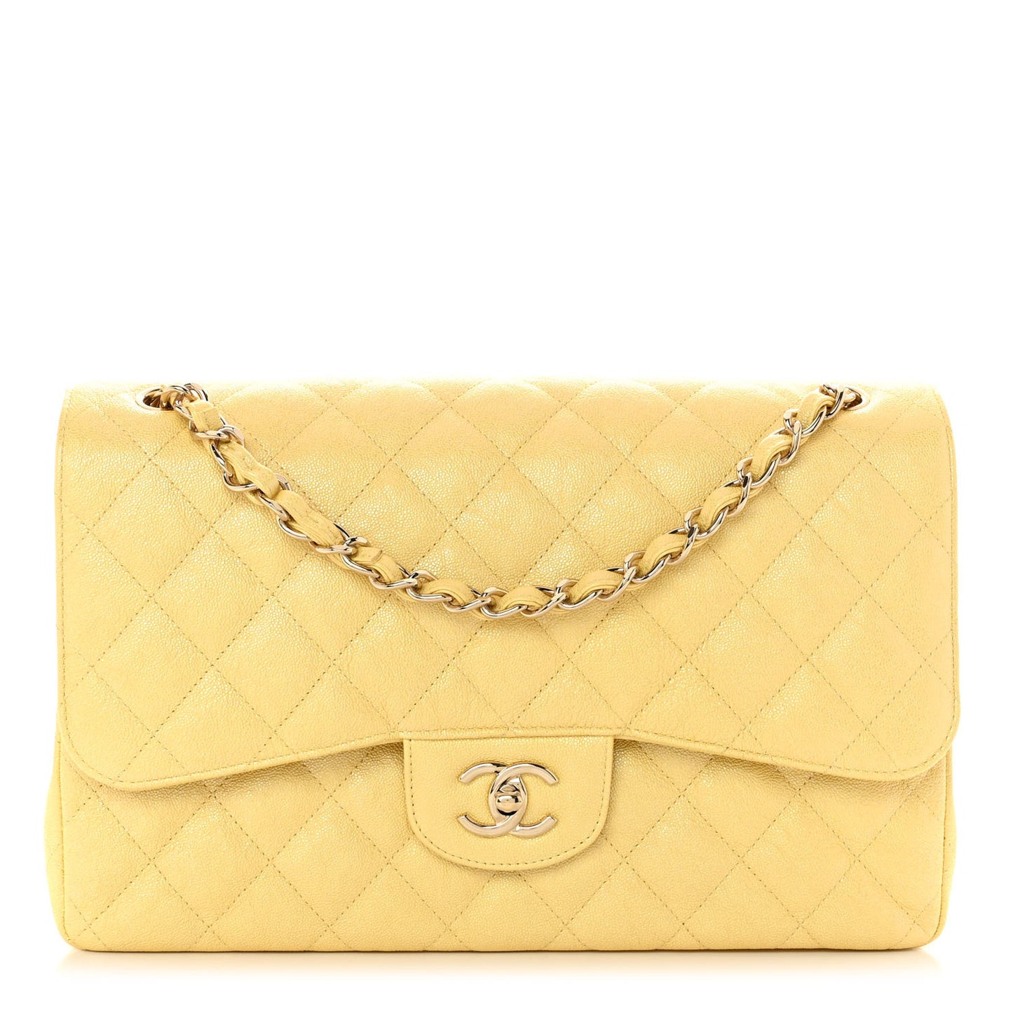 Iridescent Caviar Quilted Jumbo Double Flap Jaune Yellow