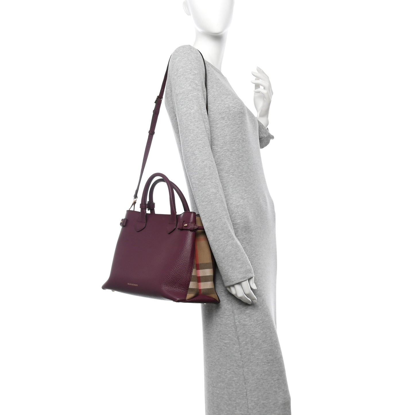 Grainy Calfskin House Check Medium Banner Tote Elderberry