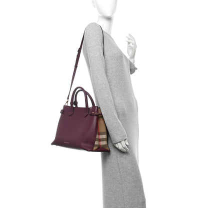 Burberry Grainy Calfskin House Check Medium Banner Tote Elderberry 2 of 13