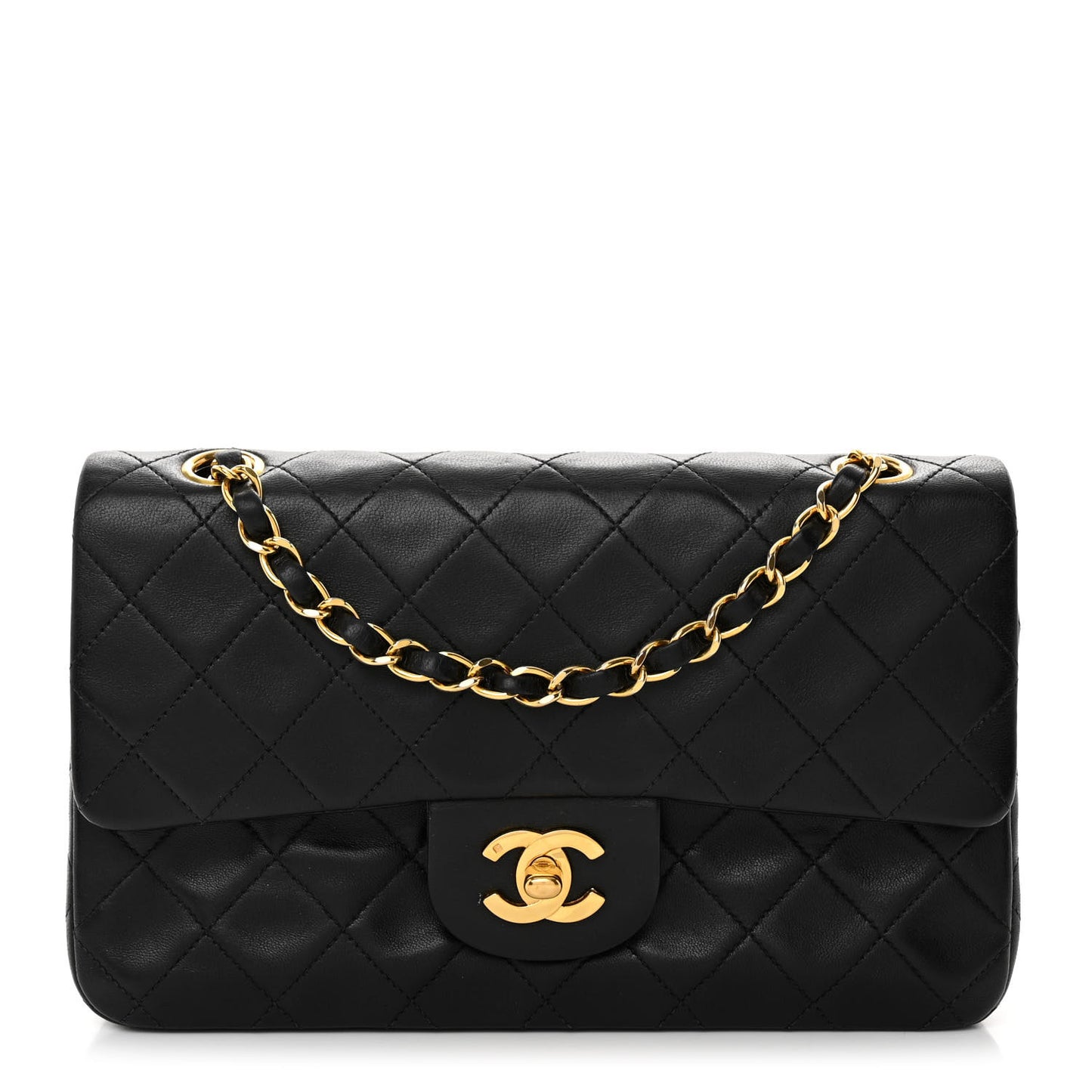 Lambskin Quilted Small Double Flap Black