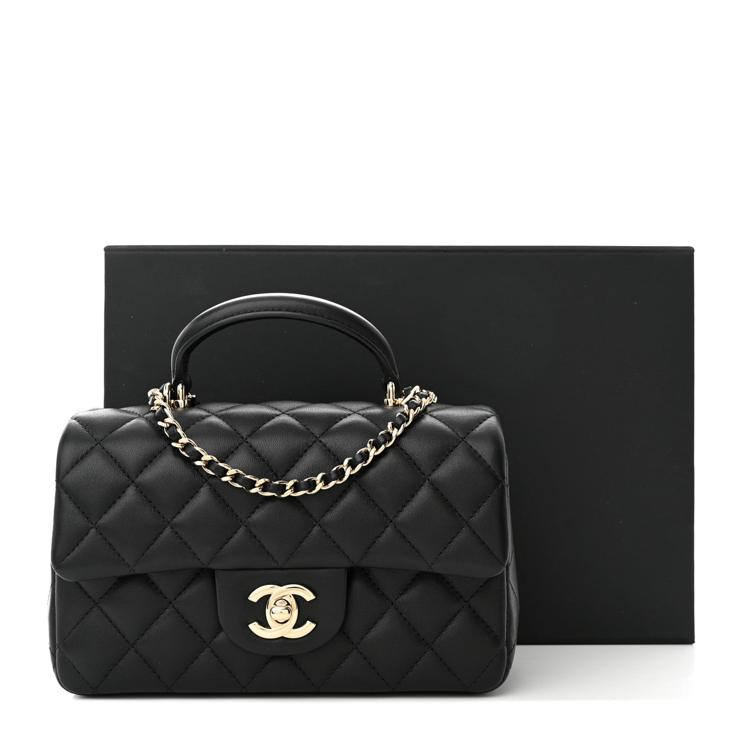 Chanel Lambskin Quilted Mini Top Handle Rectangular Flap Black 3 of 11