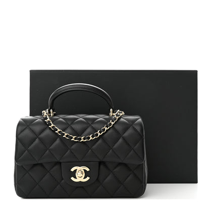 Chanel Lambskin Quilted Mini Top Handle Rectangular Flap Black 3 of 11