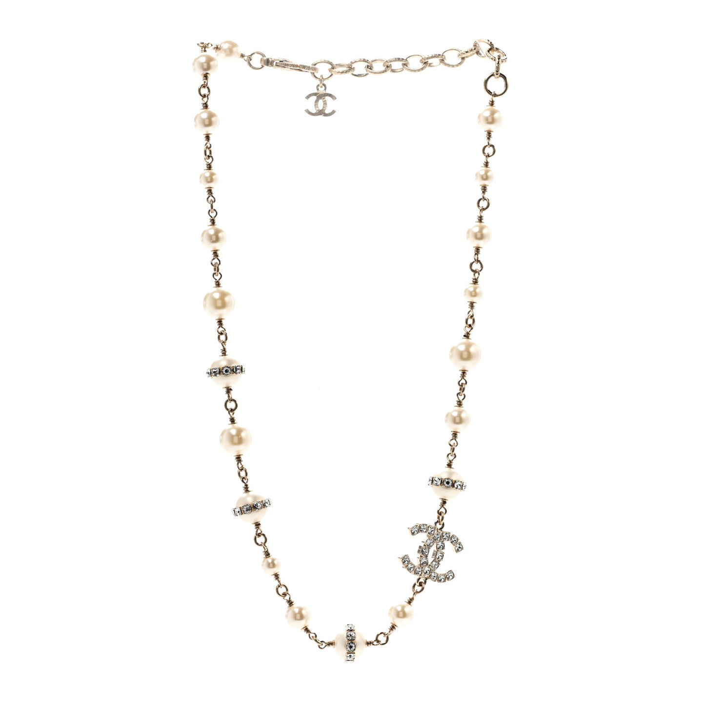Crystal Pearl CC Short Necklace Gold
