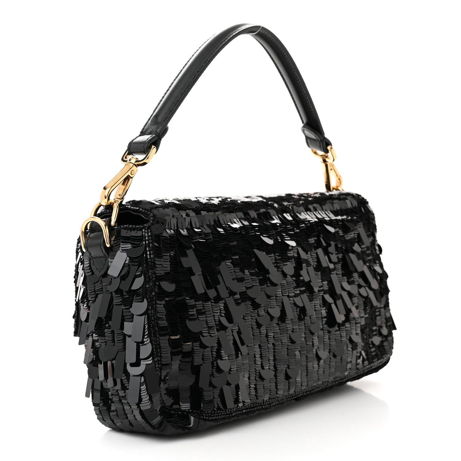 Fendi Sequin Paillettes Shiny Nappa Sex and the City Baguette Black 3 of 10