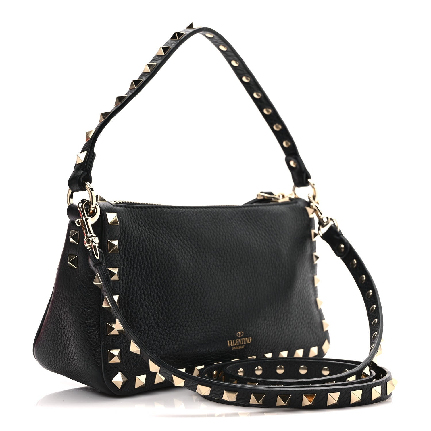 Valentino Garavani Pebbled Calfskin Small Rockstud Flip Lock Shoulder Bag Black 2 of 7