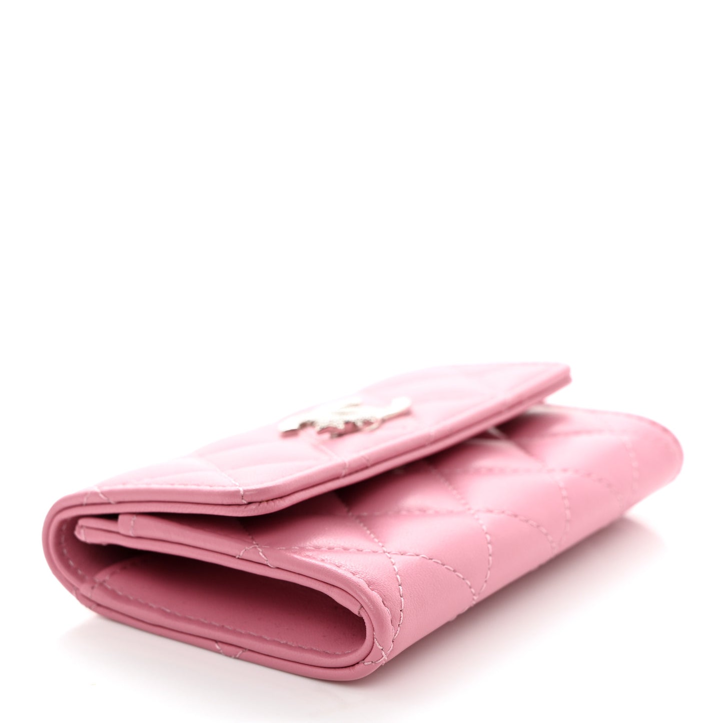 Lambskin Quilted Flap Crystal Star Card Holder Wallet Pink