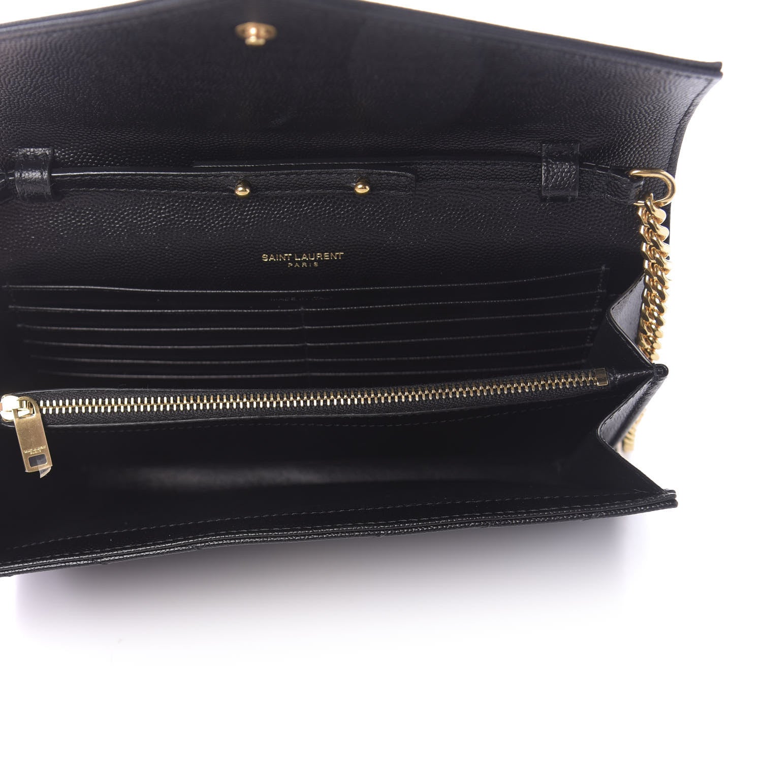 Saint Laurent Grain De Poudre Matelasse Chevron Monogram Chain Wallet Black 4 of 8