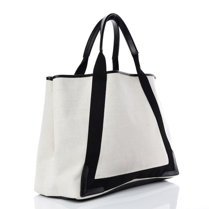 Balenciaga Cotton Canvas Calfskin M Navy Cabas Natural Black 4 of 15