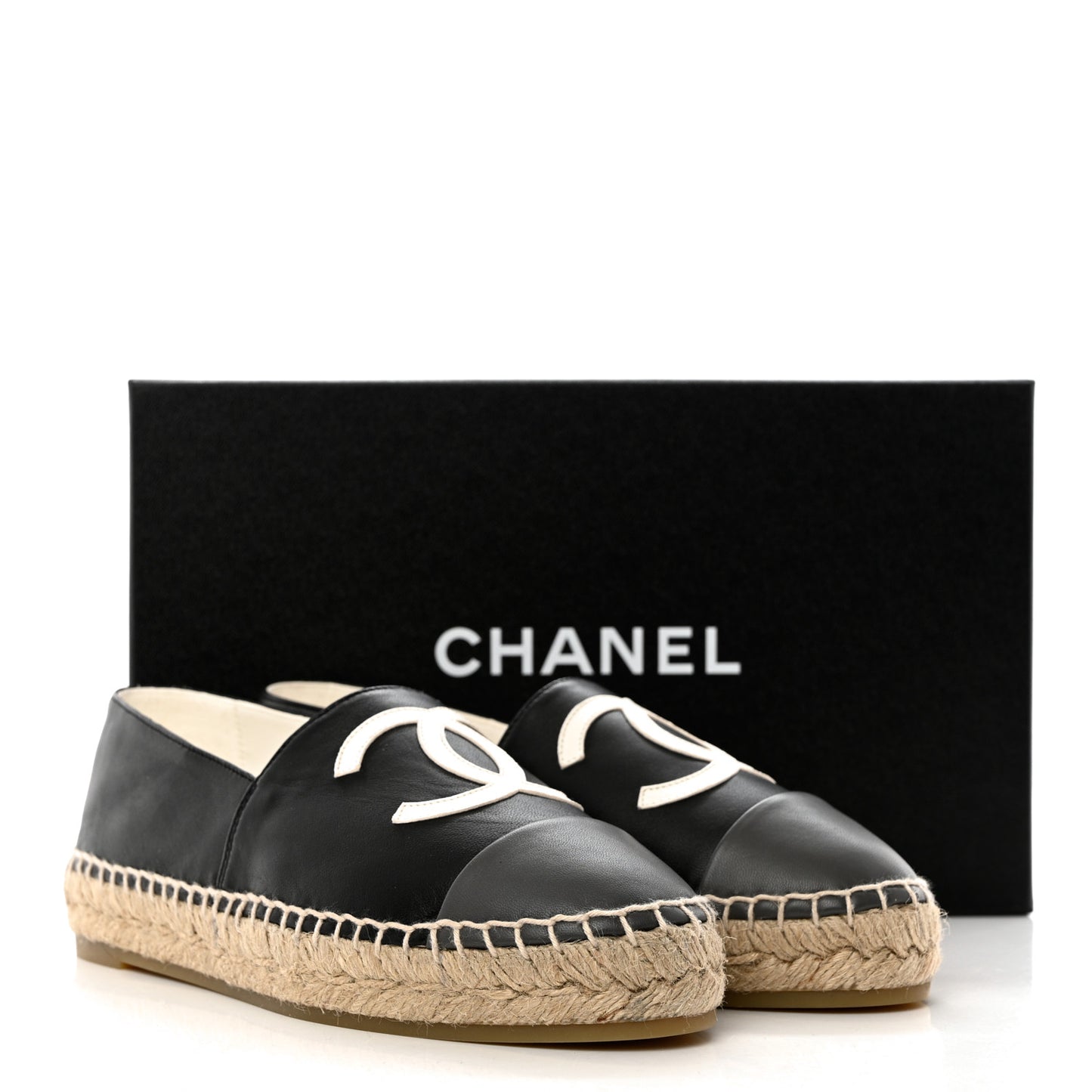 Lambskin CC Espadrilles 38 Black White Dark Grey