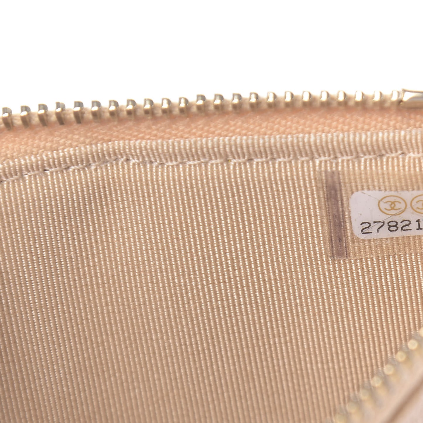 Iridescent Caviar Quilted Classic Flat Wallet Pouch Beige