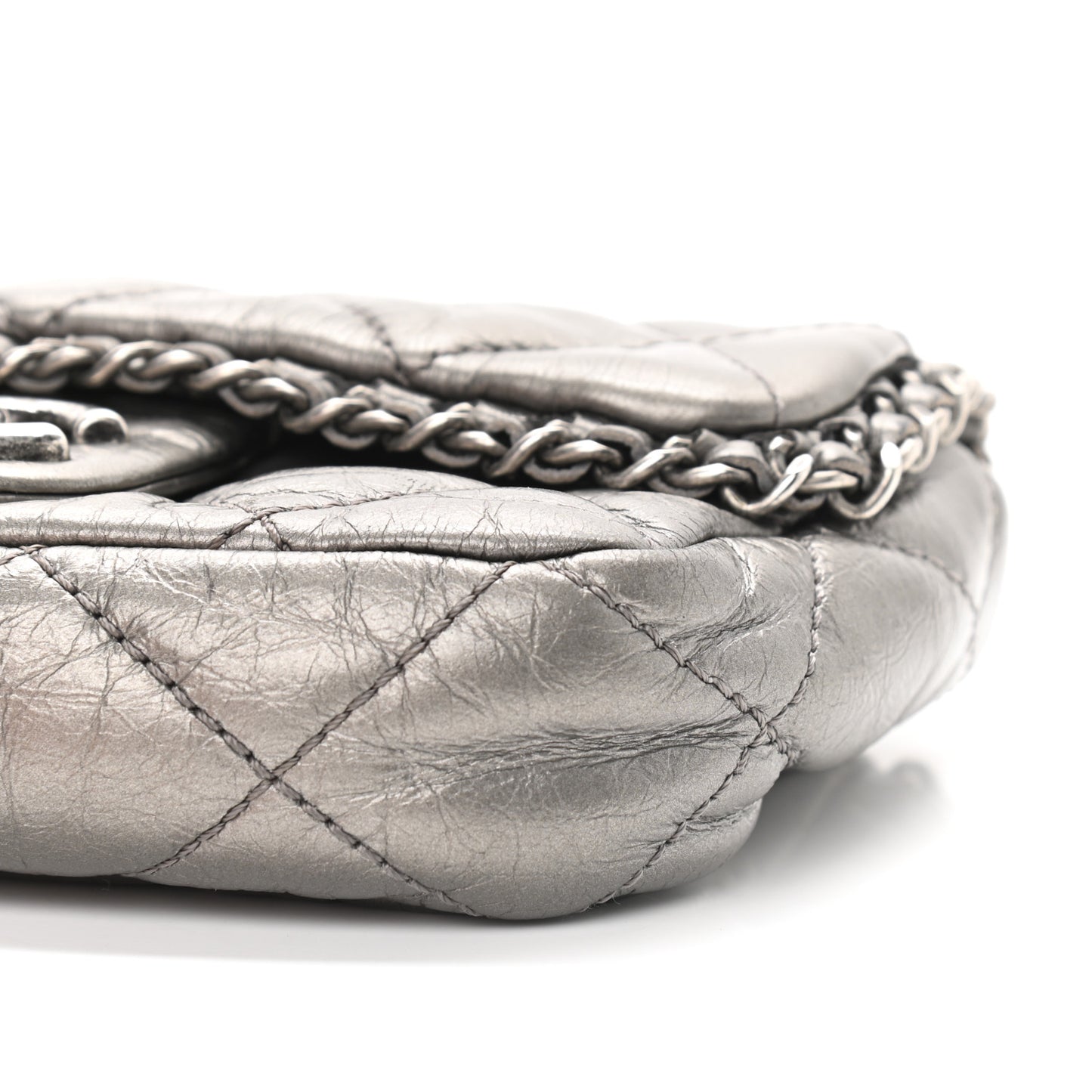 Metallic Calfskin Mini Chain Me Flap Silver