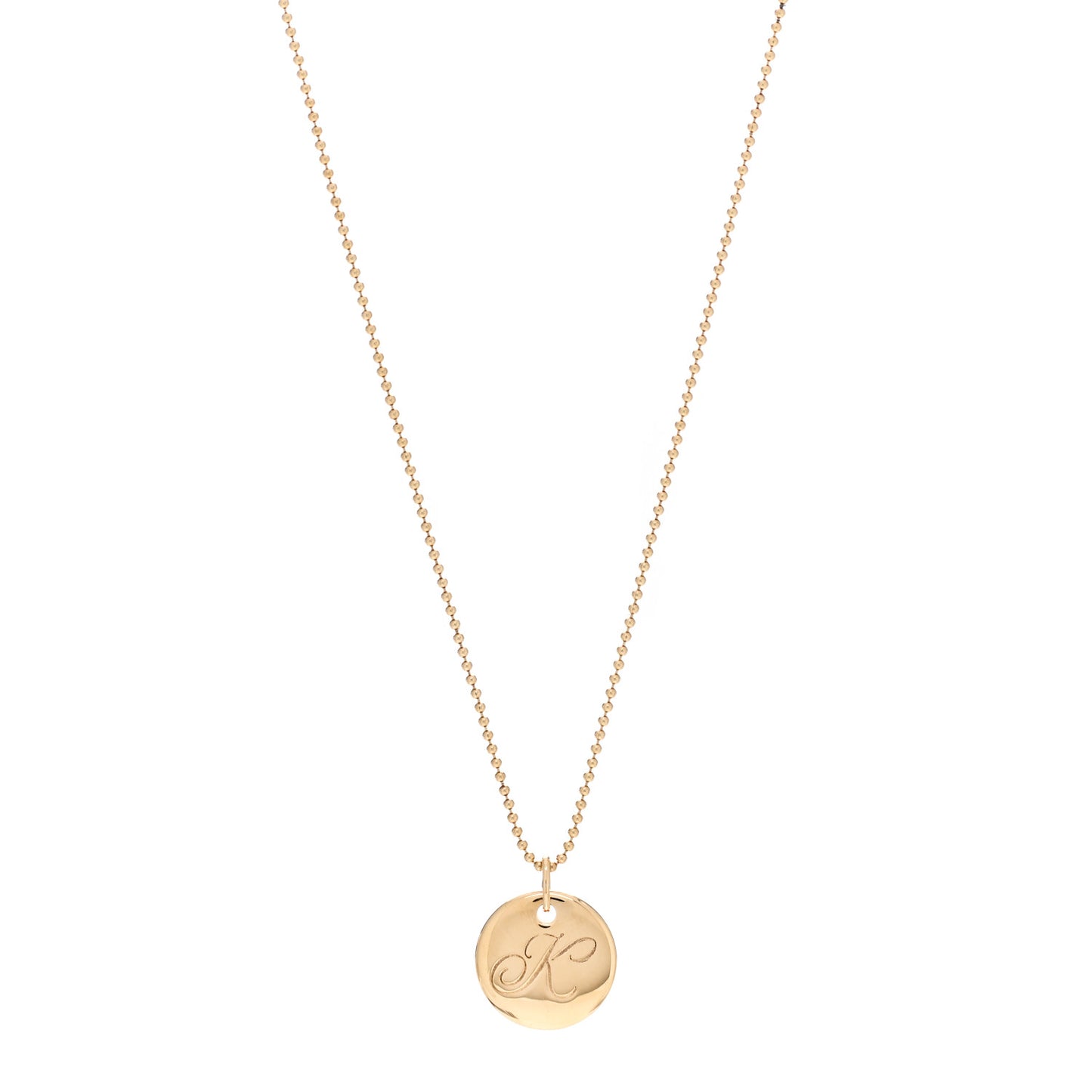 18K Yellow Gold Notes Letter K Disc Charm Pendant Necklace
