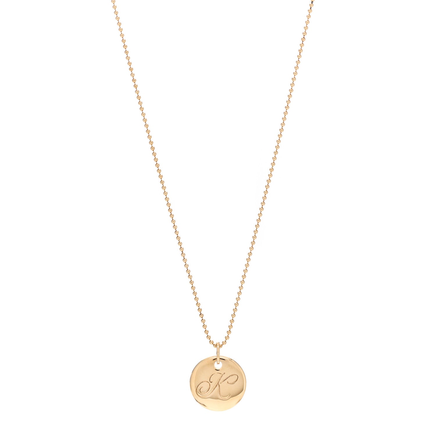 Tiffany 18K Yellow Gold Notes Letter K Disc Charm Pendant Necklace 1 of 4