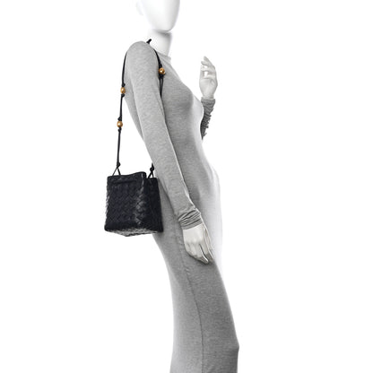Bottega Veneta Nappa Intrecciato Small Drawstring Bucket Bag Navy 2 of 9