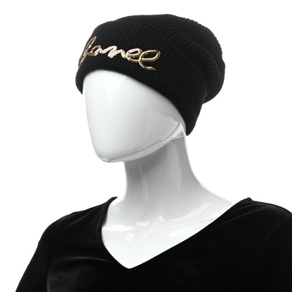Chanel Cashmere Sequin Logo Beanie Hat Black Gold 2 of 5
