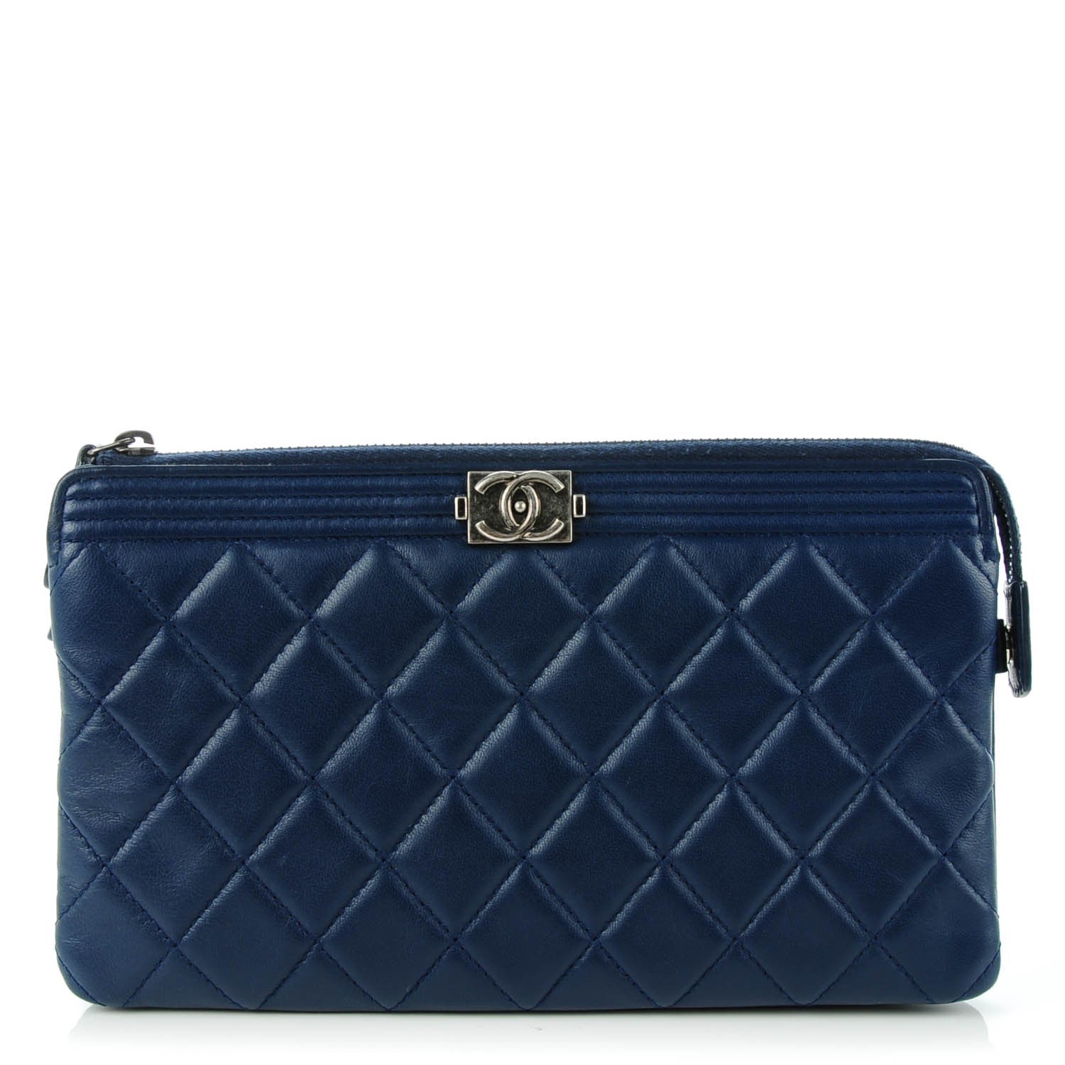 Chanel Lambskin Quilted Small Zipped Boy Clutch Navy 1 of 8