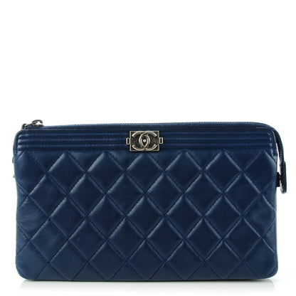Chanel Lambskin Quilted Small Zipped Boy Clutch Navy 1 of 8