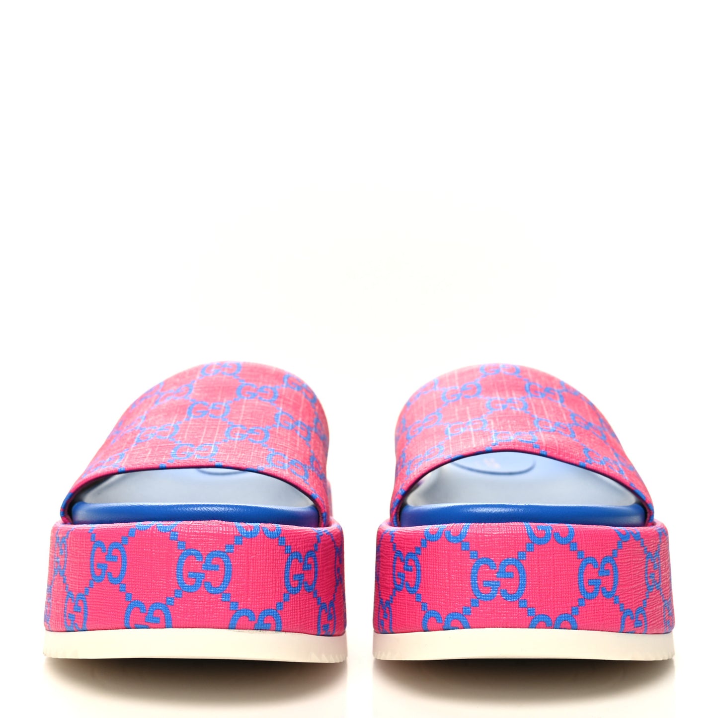 GG Supreme Joy Monogram Angelina Platform Slide Sandals 36.5 Fuxia Blue