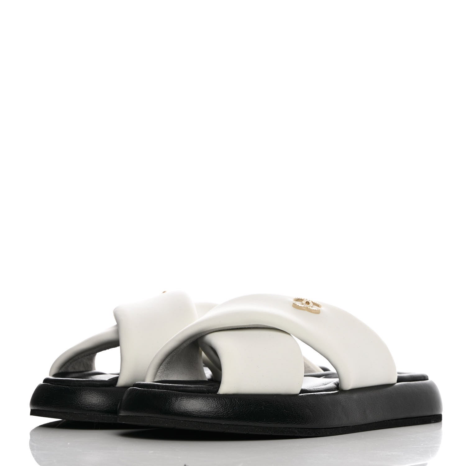 Chanel Lambskin Padded CC Sandals 37 White Black 3 of 12