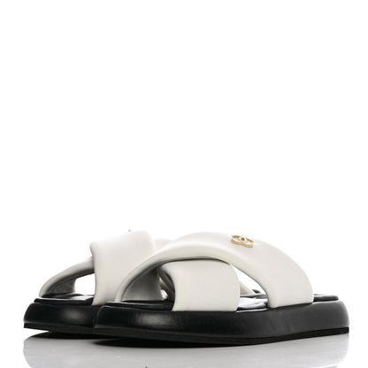 Chanel Lambskin Padded CC Sandals 37 White Black 3 of 12