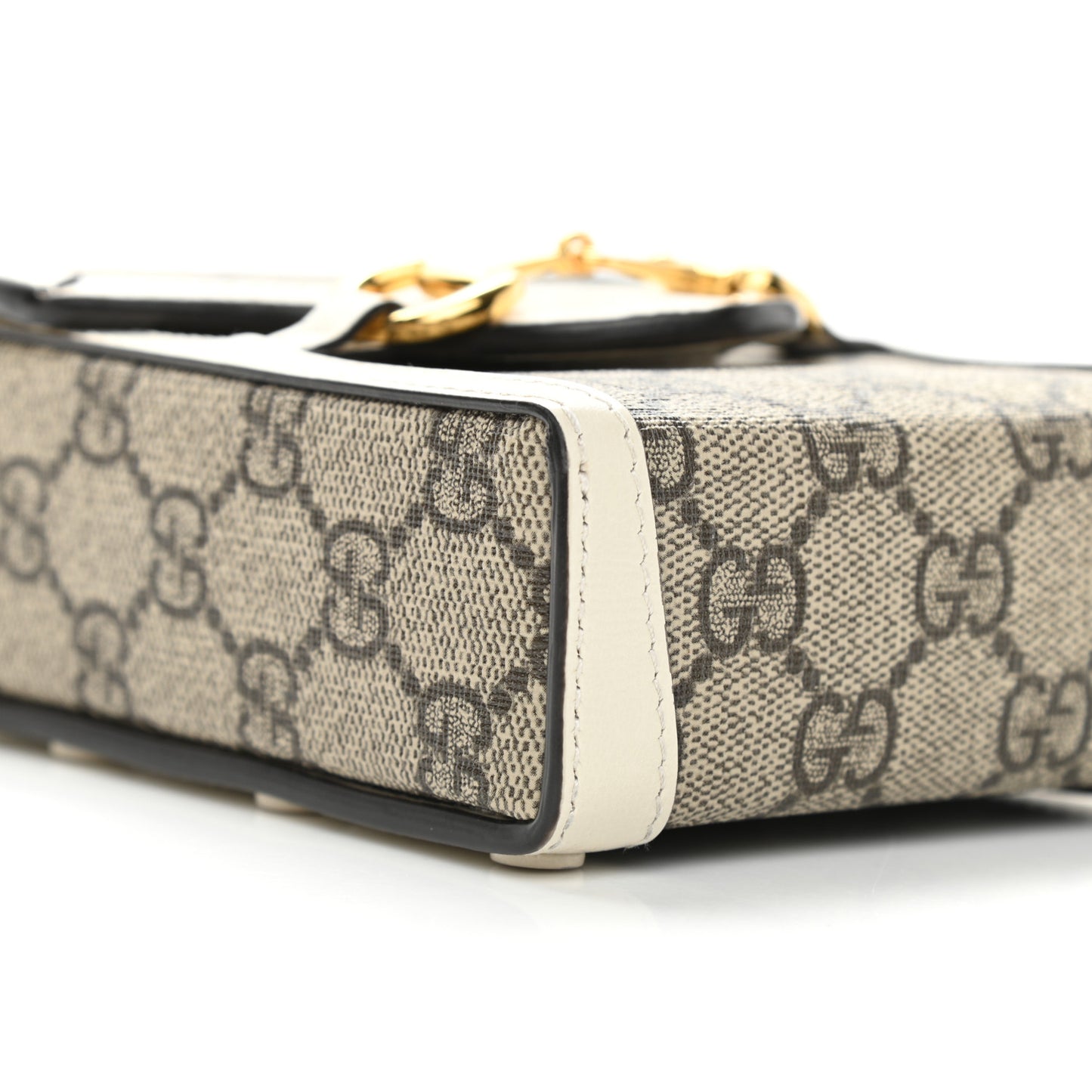 GG Supreme Monogram Azalea Calfskin Mini Horsebit 1955 Crossbody Bag Beige Ebony Mystic White