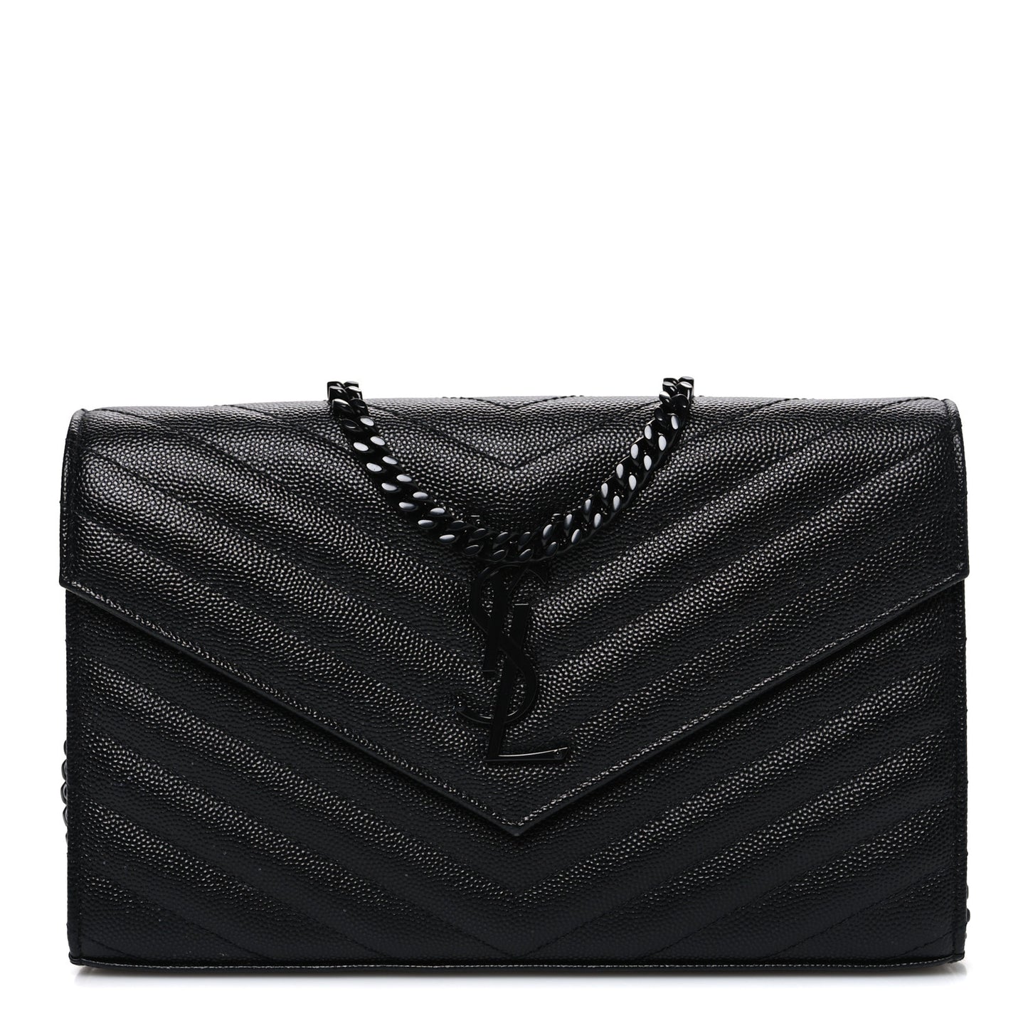 Grain De Poudre Matelasse Chevron Monogram Monochrome Chain Wallet Black