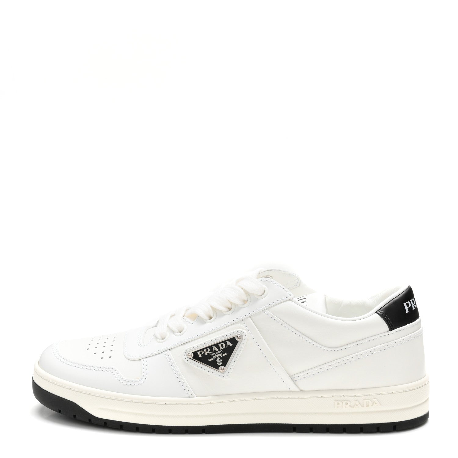 Prada Vitello Rois Triangle Womens Downtown Low Top 30mm Sneakers 38.5 White Black 1 of 10