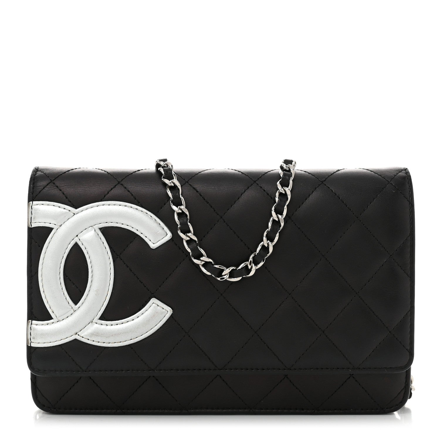 Chanel Calfskin Quilted Cambon Wallet on Chain WOC Black Silver 1 of 11
