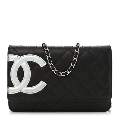 Chanel Calfskin Quilted Cambon Wallet on Chain WOC Black Silver 1 of 11
