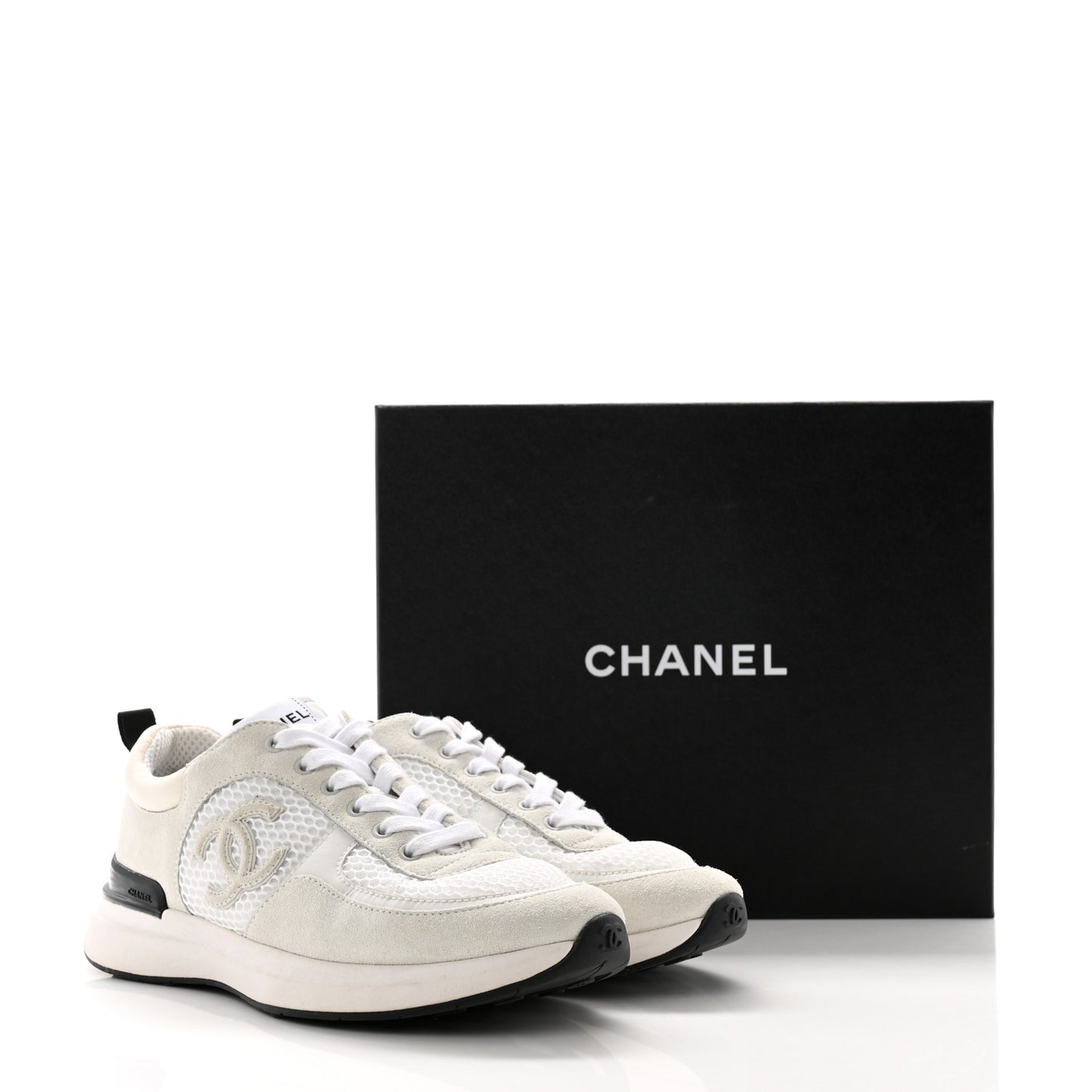 Calfskin Mesh Lycra Suede Womens Logo Sneakers 38 White