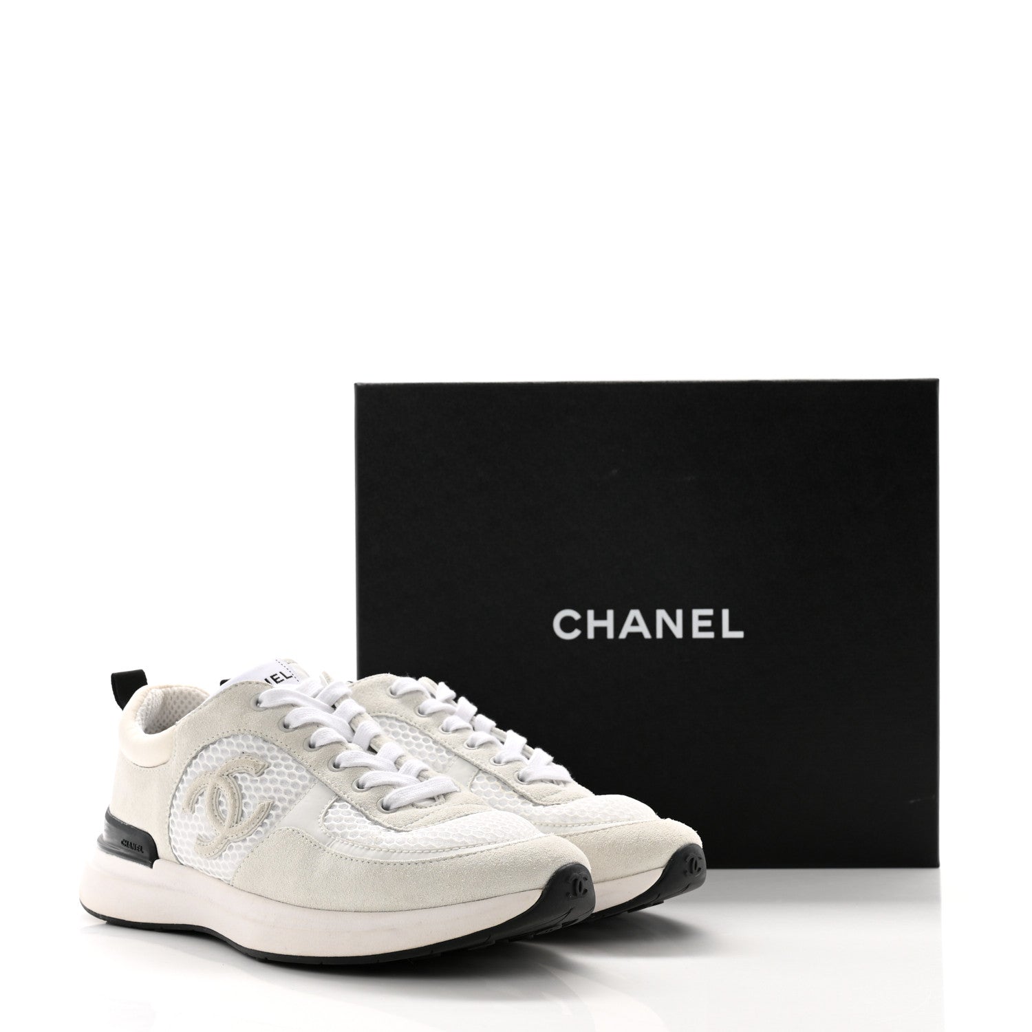 Chanel Calfskin Mesh Lycra Suede Womens Logo Sneakers 38 White 8 of 8