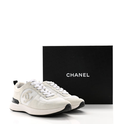 Chanel Calfskin Mesh Lycra Suede Womens Logo Sneakers 38 White 8 of 8