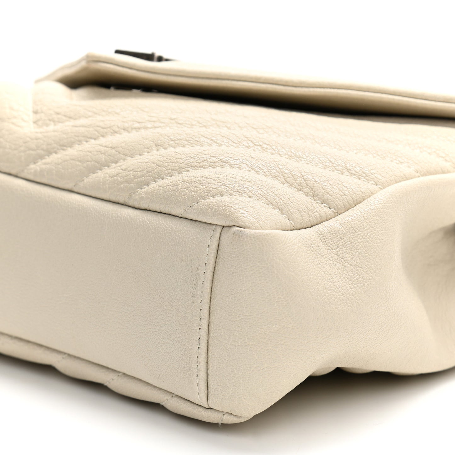Sheepskin Matelasse Chevron Monogram Medium College Bag Dove White