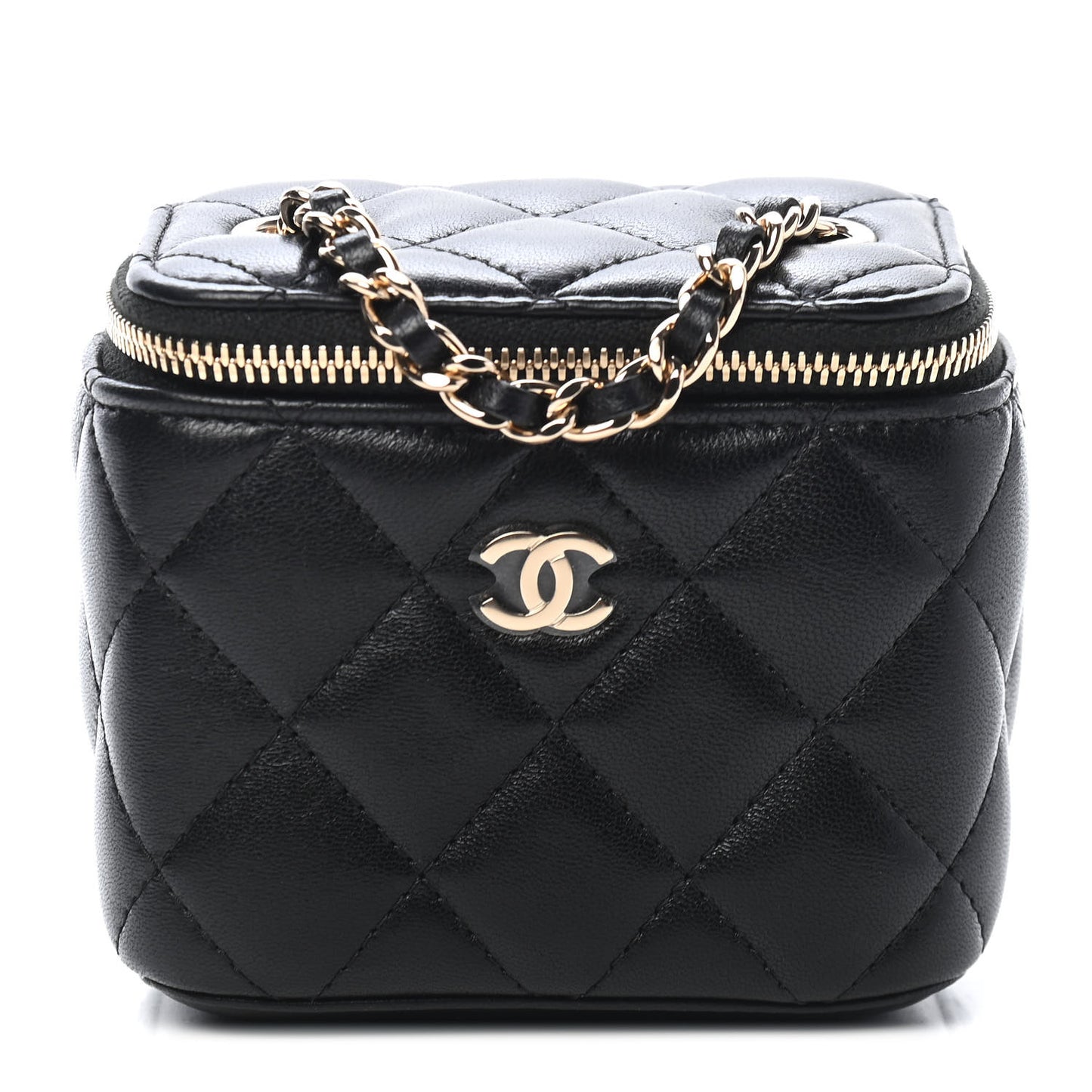 Lambskin Quilted Mini Vanity Case With Chain Black