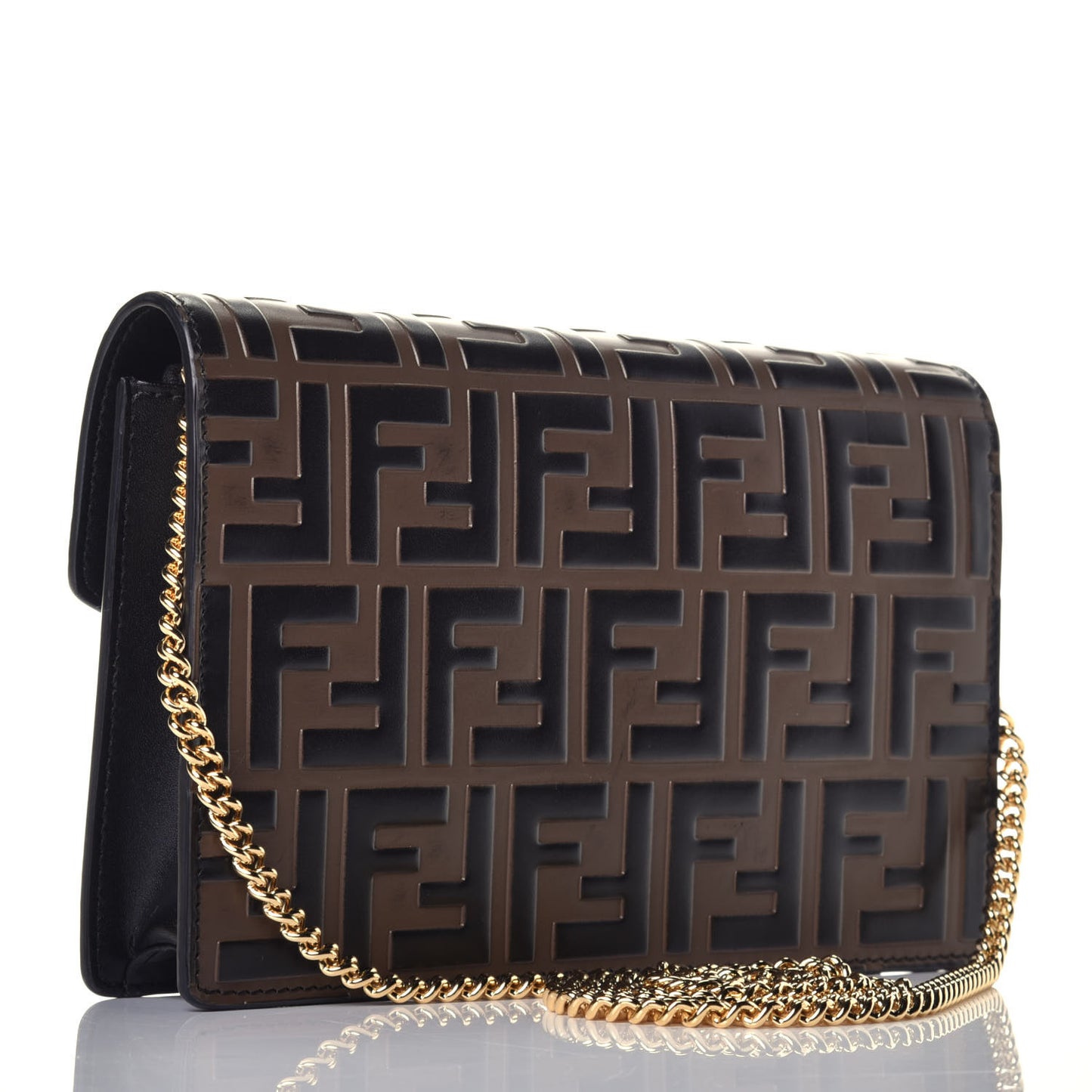 Vitello Liberty F is Fendi Bi-Color FF 1974 Embossed Medium Envelope Wallet On Chain Black Maya